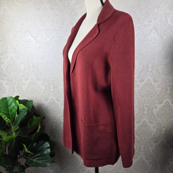 J Crew Size Medium Rust Red Slouchy Cardigan 2 Button Closure Pockets Collar NWT - Picture 5 of 13